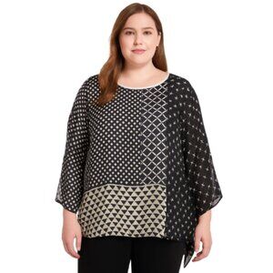Alfani Iconic Mod Black Multi Plus Size Blouse NWT Size 0X